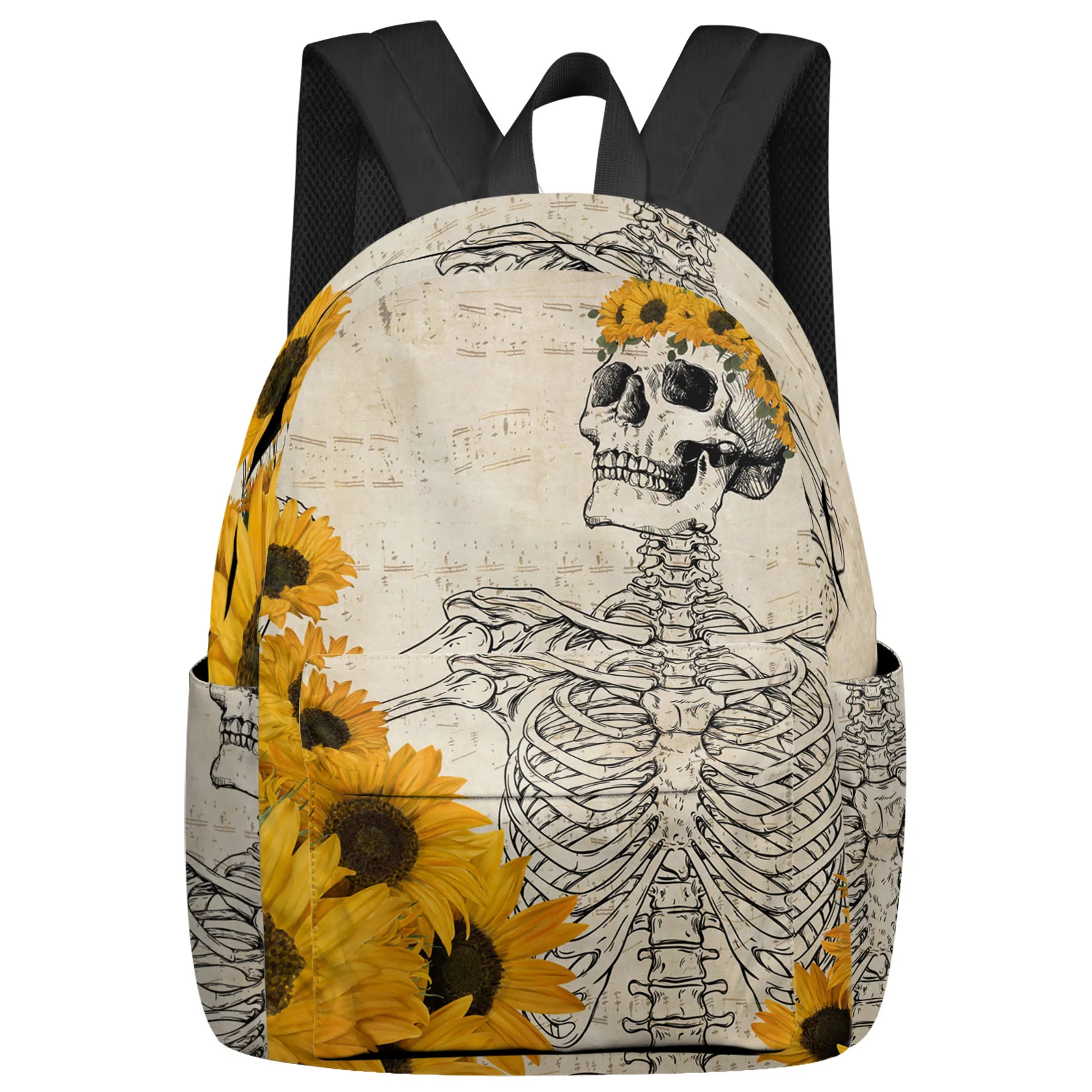 

Skull Sunflower Sheet Music Retro Women Man Backpacks Waterproof School Backpack For Student Boys Girls Laptop Bags Mochilas