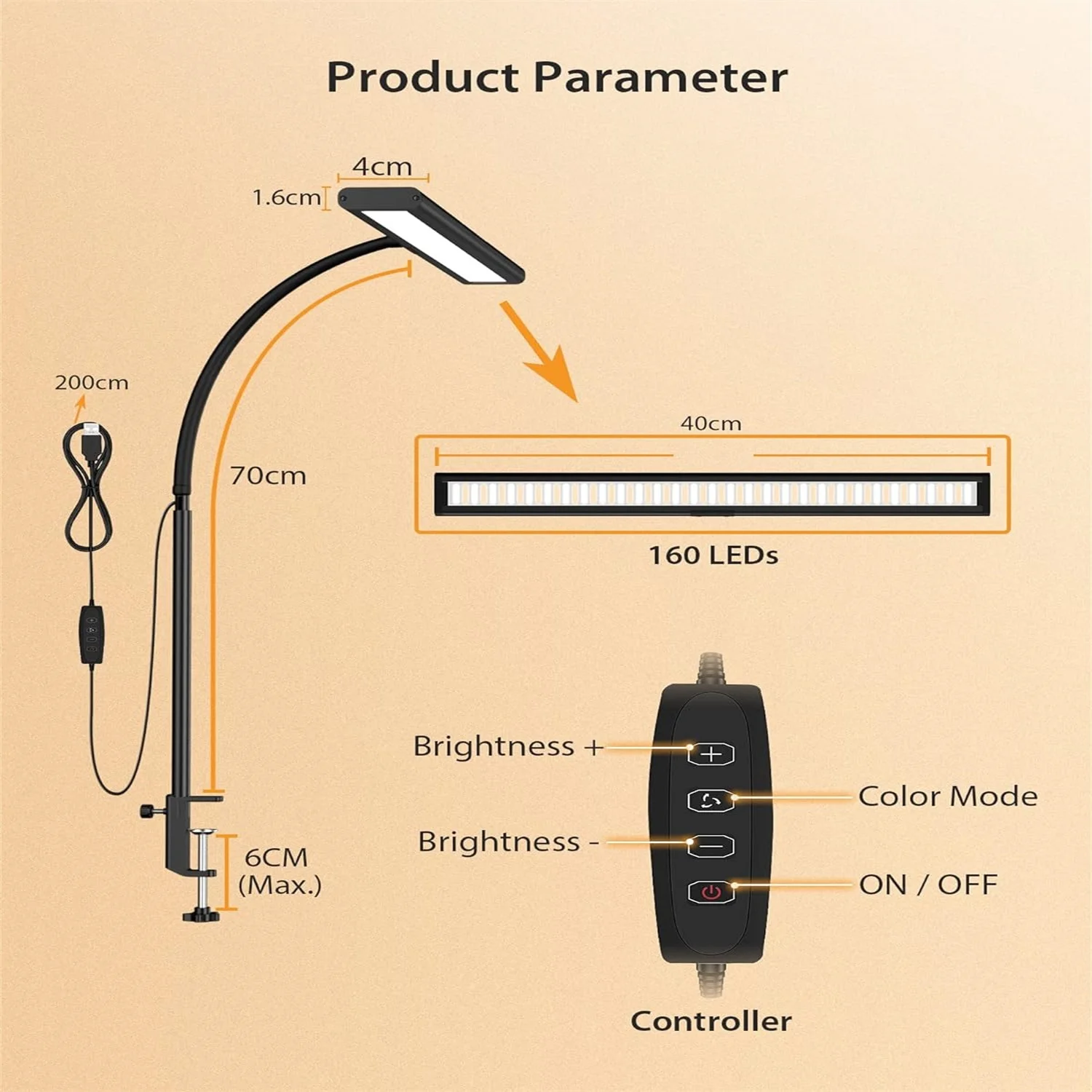 Imagem -02 - Lâmpada Led para Estudo de Escritório Monitor de Luz Bar Computador Stepless Regulável Usb Mesa Leitura Iluminação 70cm