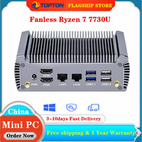 Fanless AMD Mini PC FU02 Ryzen 7 7730U 5825U 4700U 4500U Windows 11 Gaming Computer Dual LAN Firewall 2*HDMI2.0 NVMe DDR4 WiFi6