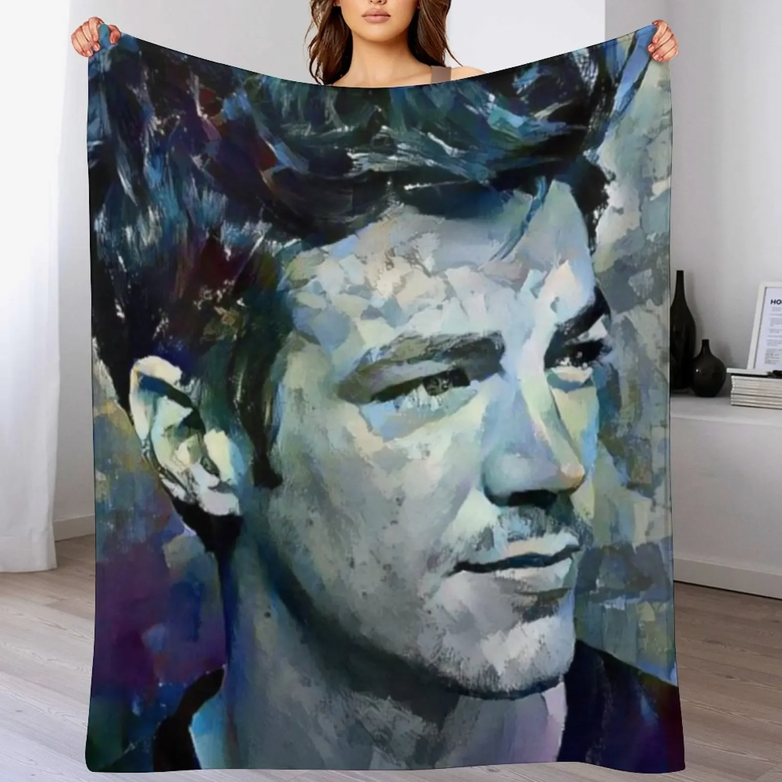 

Grant Gustin Portrait Painting Throw Blanket Soft Big Travel Decorative Beds Custom Blankets