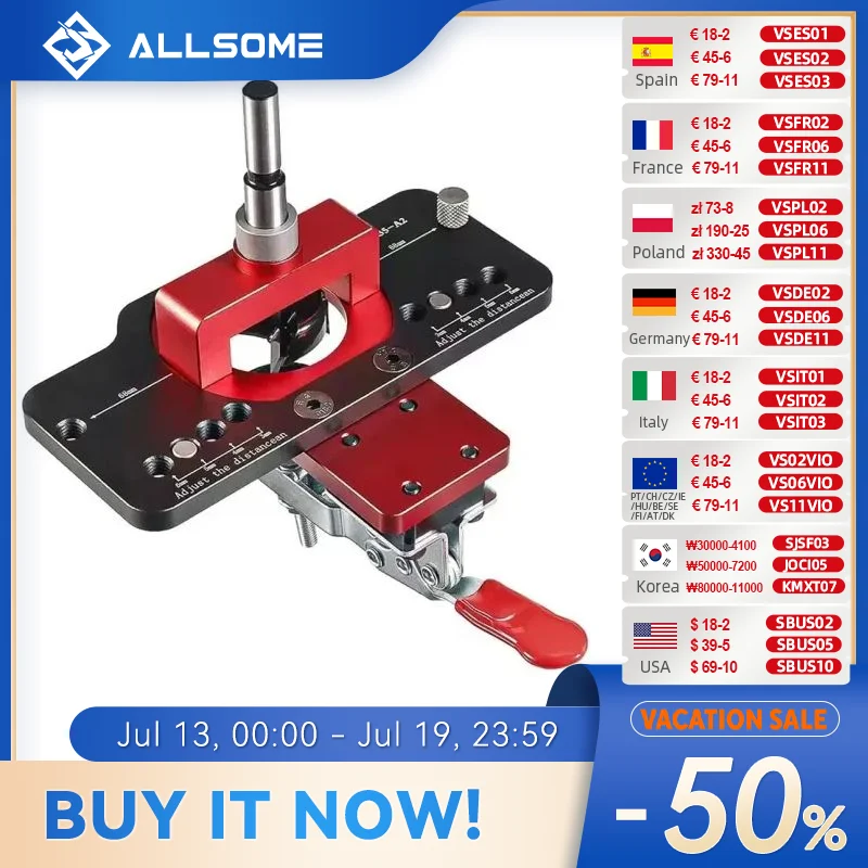 

Allsome 35mm Concealed Hinge Jig Kit Woodworking Hole Drilling Guide Locator,Aluminum Alloy Hole Opener Tools Puncher Template