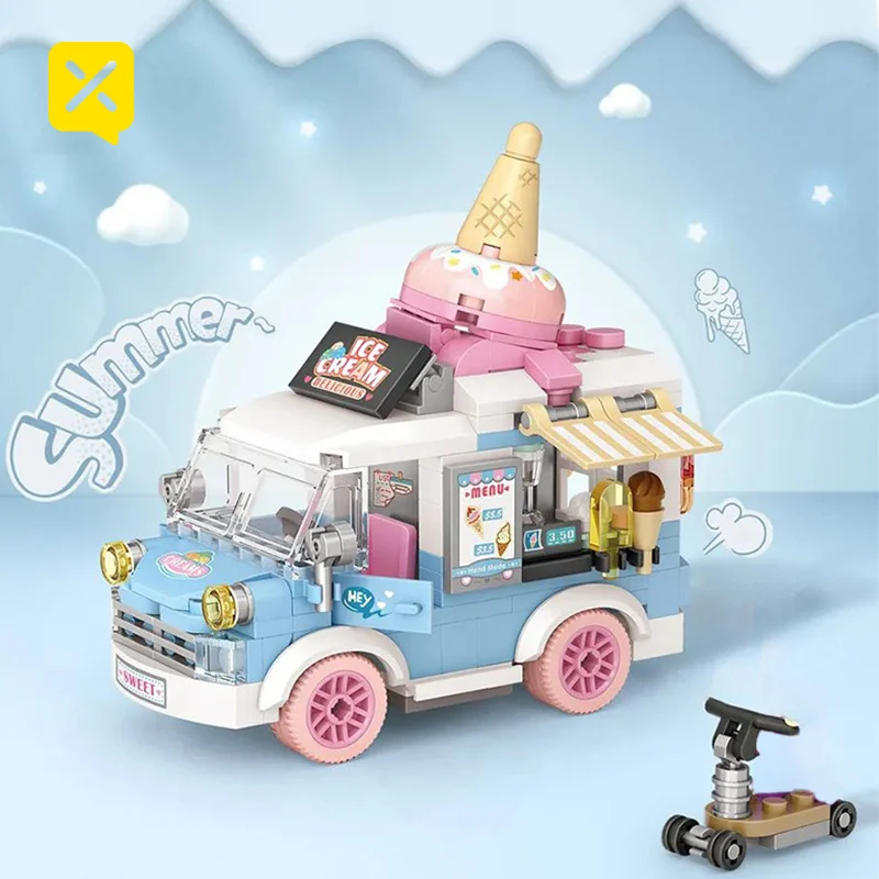 Q-Moe Series Sweetheart Car Building Blocks Set Girls' Mini Food Truck Building Blocks Toy Christmas Birthday Gift