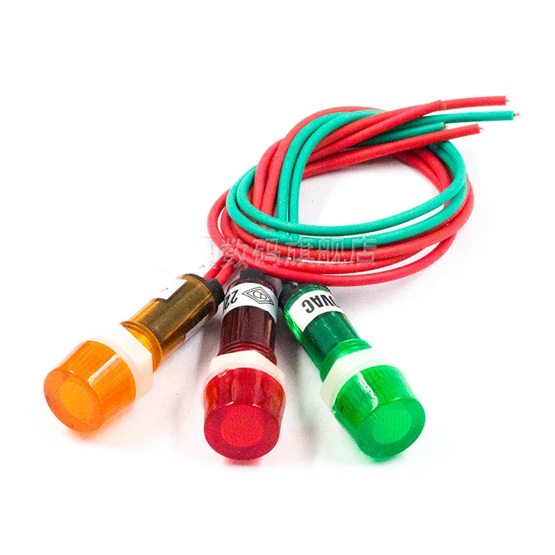 10Pcs Ac 220V Neon Indicator Pilot Signaal Lamp Rood Licht W 7.7 "Lange Kabel