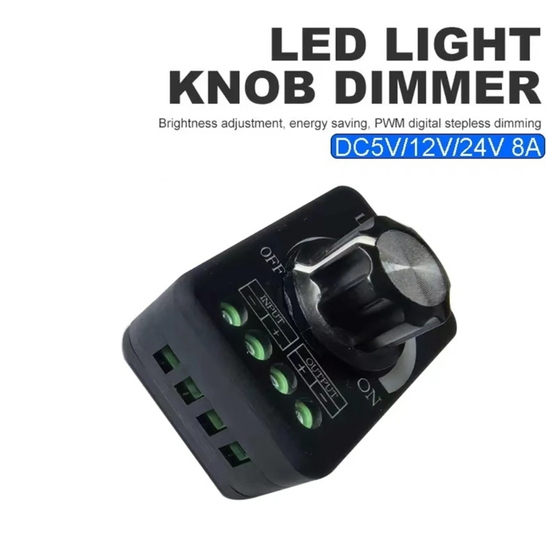 LED Dimmer Controller 5-24V 8A Knob Control for Low LED Lighting, Stepless Brightness Tuning with Screw Terminals M4YD