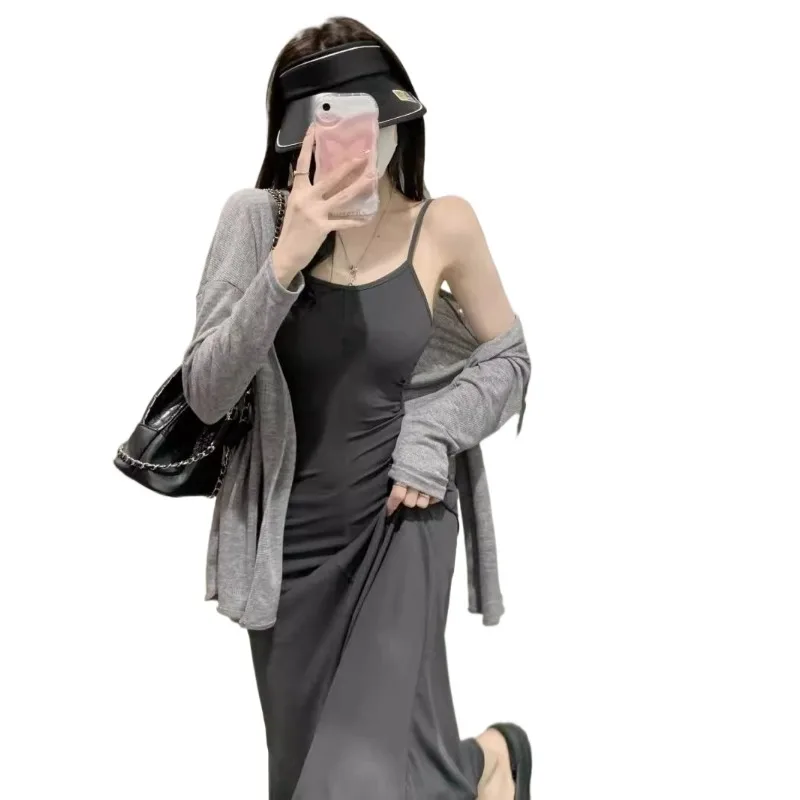 Laid-back Sun-protective Cardigan Thin Women's Outerwear Summer Shawl Mid-length Air-conditioned Top Relaxed Fit  V-neck Blouse