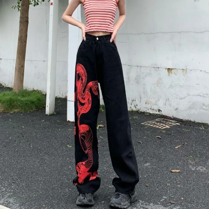 

Women's Casual Loose Fit High Rise Jeans Japanese Inspired Slimming Trendy Versatile Straight Cut Wide Leg Long Length