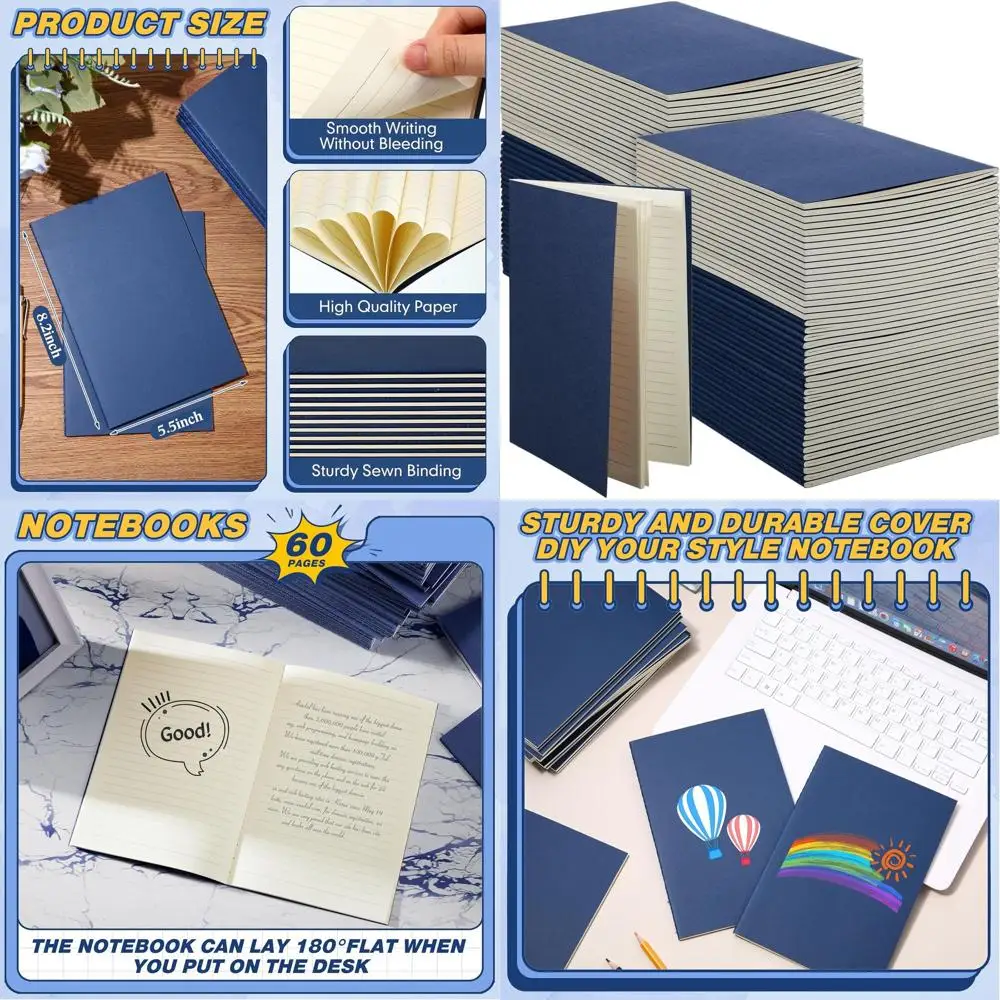 

Блокноты из крафт-бумаги формата А5, мягкая обложка на 60 страниц, 5,5x8,3 для детей, студентов, письма и рисования (темно-синий)