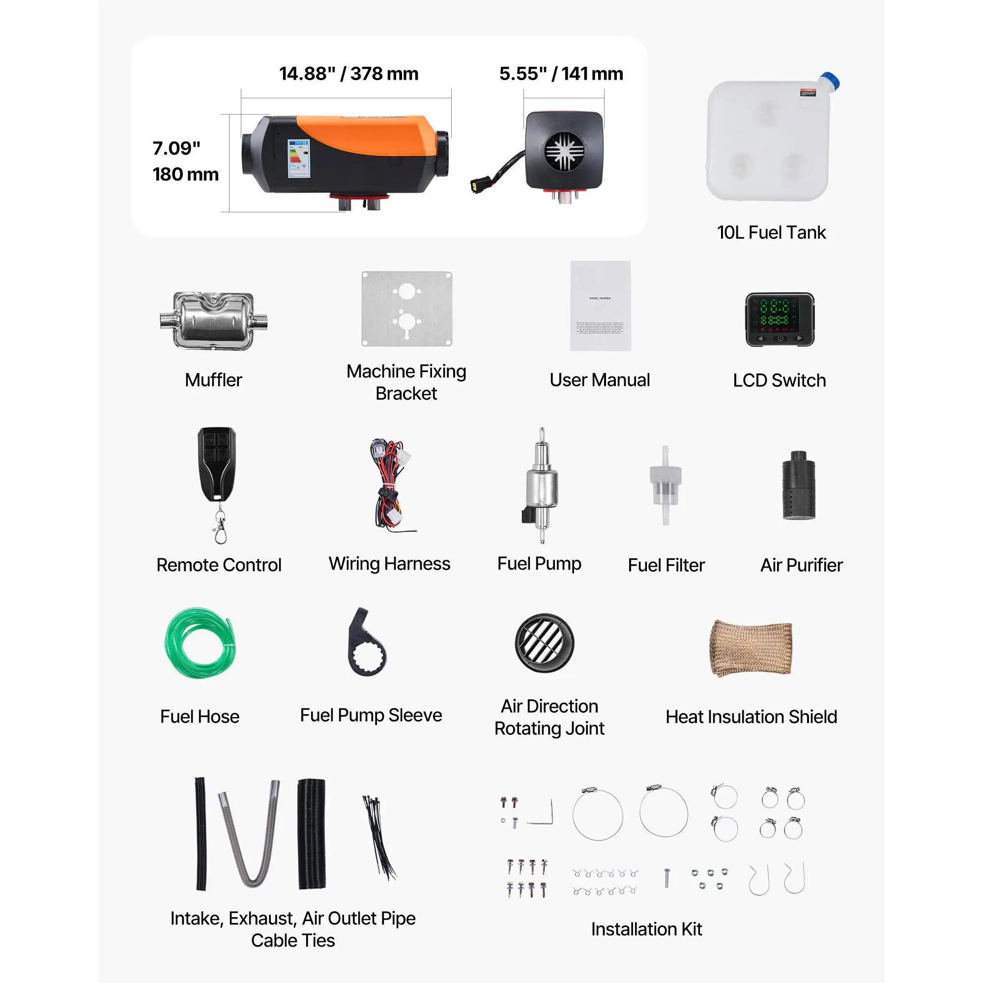 Diesel Air Heater, 8 kW DC12-24V, Fast Heating Diesel Parking Heater with Remote Control and Color Digital Display, 10L Fuel Tank, Low Noise, Voice Announcement, for rv , Truck, Boat and Trailer