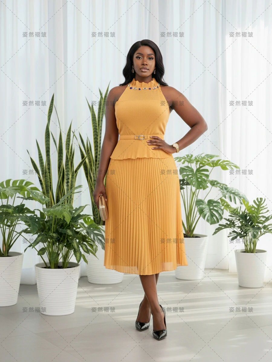 

Plus Size Luxury Dresses For Women Miyake Pleated Dress With Sleeves Party Prom Chic Evening Ball Gowns Formal Fashion Female