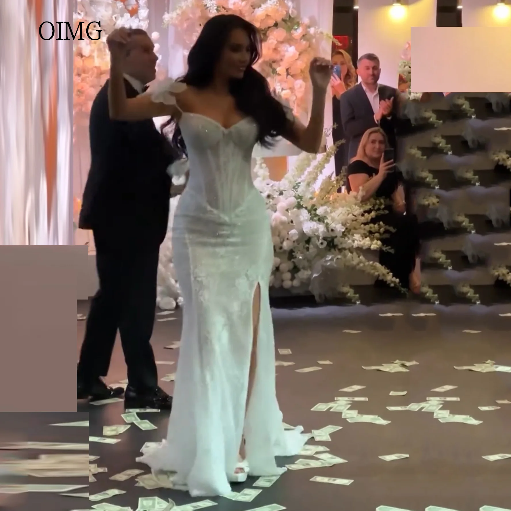 

OIMG Shiny Sweetheart Neck Mermaid Wedding Dress Off The Shoulder Bride Dresses Side Slit Floor Length Wedding Gowns Customized