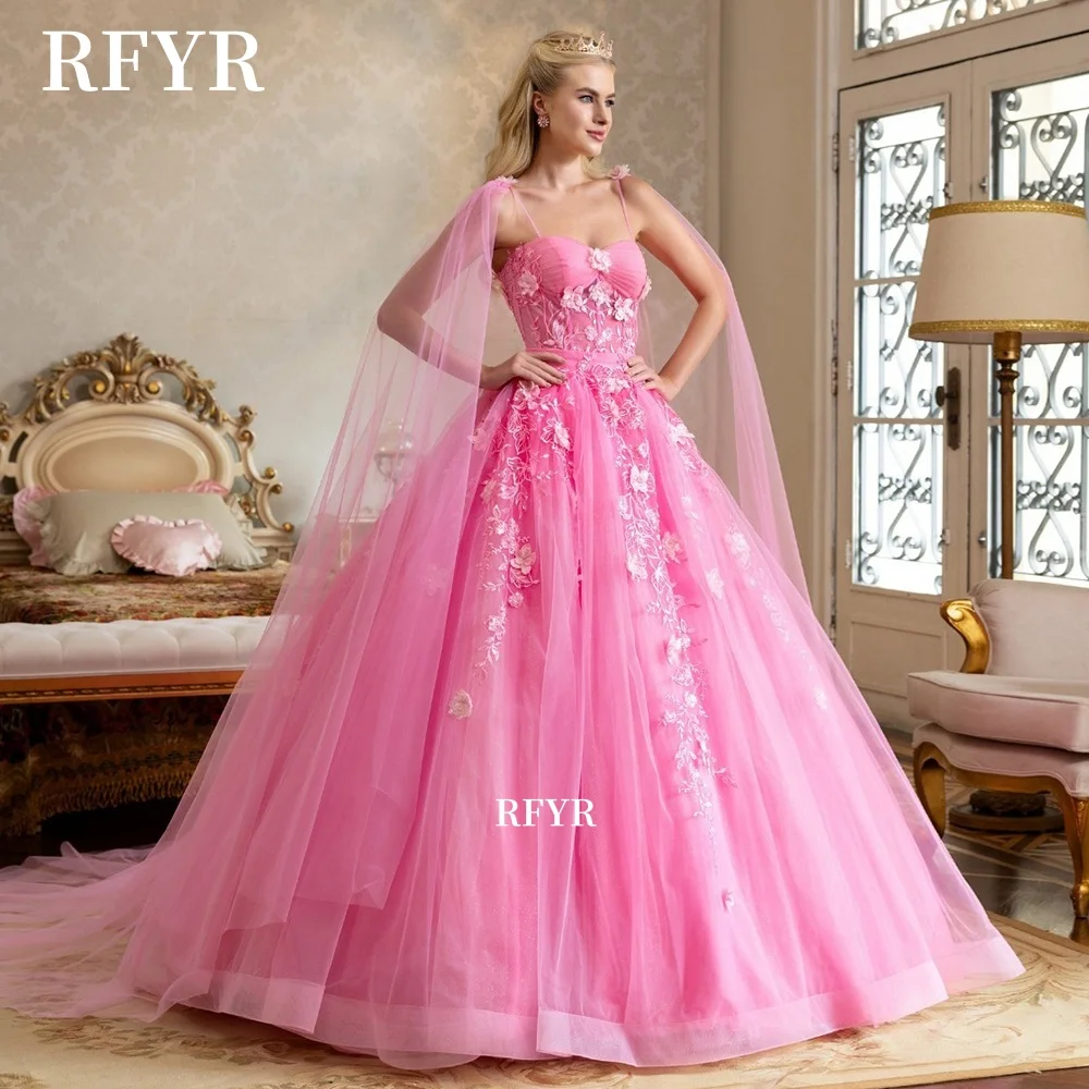 

RFYR платье для выпускного вечера с накидкой и рукавами вечернее платье с цветочной аппликацией вечернее платье знаменитости для женщин принцесса платья фиеста по индивидуальному заказу