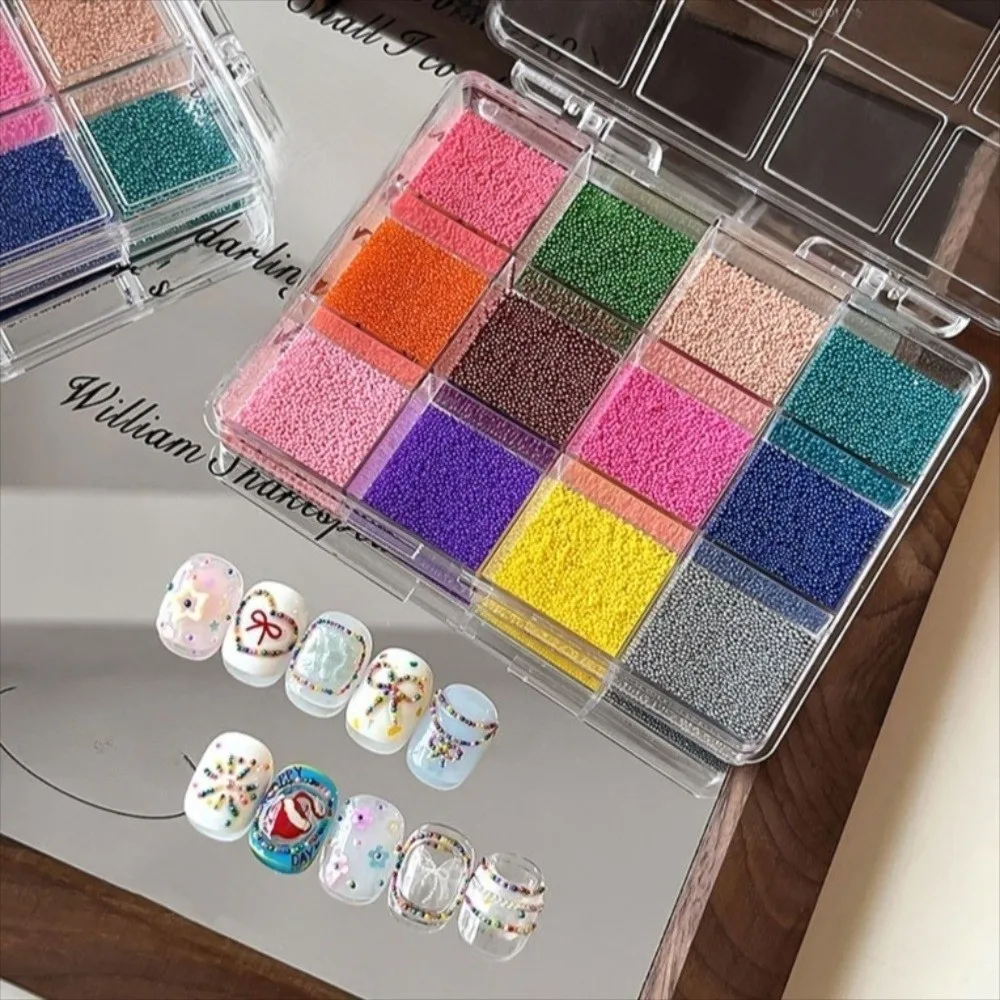 New 12 Grids/Box Nail Art Beads Kit Colorful Mini Nail Charms Decorations DIY Dopamine Nail Art Glitter Set Manicure Accessories