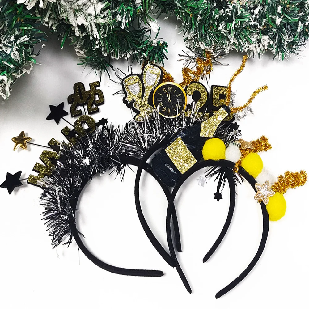 

Black Gold Hair Band Decorative 2026 Celebration Headband New Year Party Headband Festive Holidays Hair Accessory for Festival