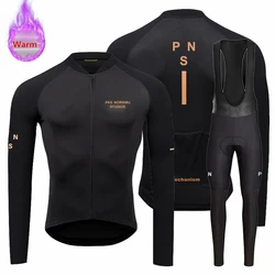 Pns 2024 Pro New Triathlon Winter Men's Thermal Fleece Long Sleeve Cycling Clothing MTB Ropa Ciclismo Bike Clothes Bib Pants Set