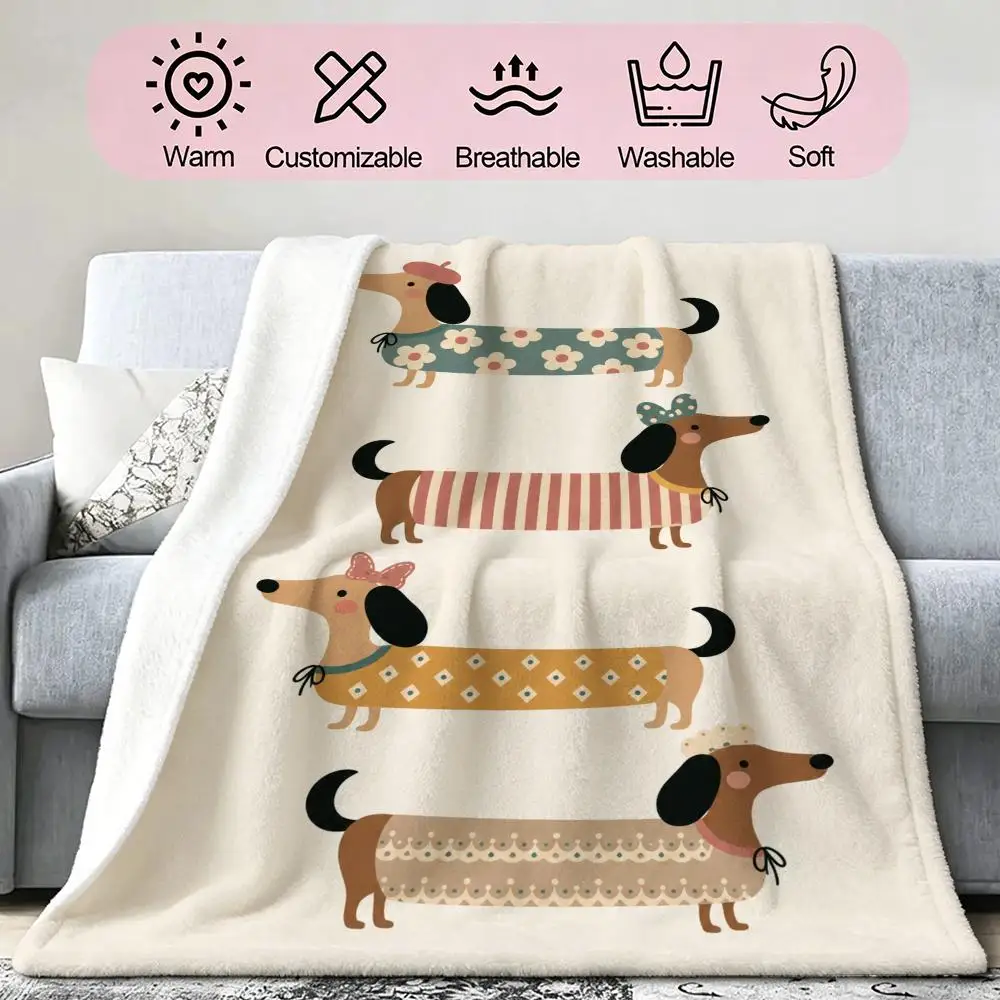Boho Dachshund Gift for Women Throw Soft Cozy Flannel Blanket for Couch Sofa Bed, Mid-Century Modern Art Lover Gift