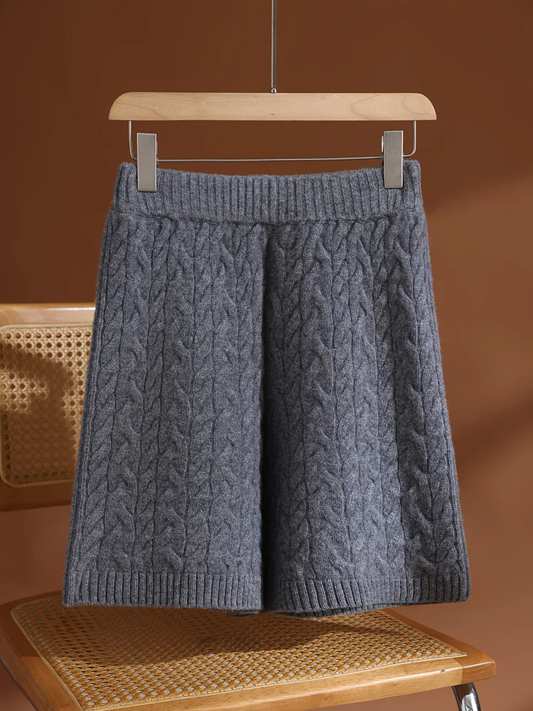 

TLOML New Women's 100% Merino Wool Cable Knit Shorts Pants Autumn Winter Soft Warm Casual High Quality Cashmere Fashion Shorts
