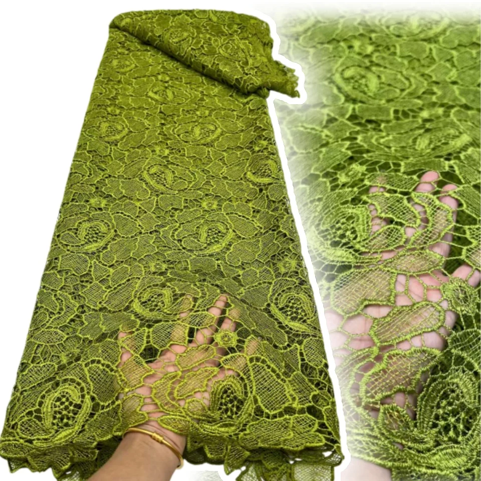 

African Nigerian Cotton Wedding Tulle Lace Fabric, Party Dress Sequins for Sewing, Water Soluble, High Quality, 5Yards, SZ1563