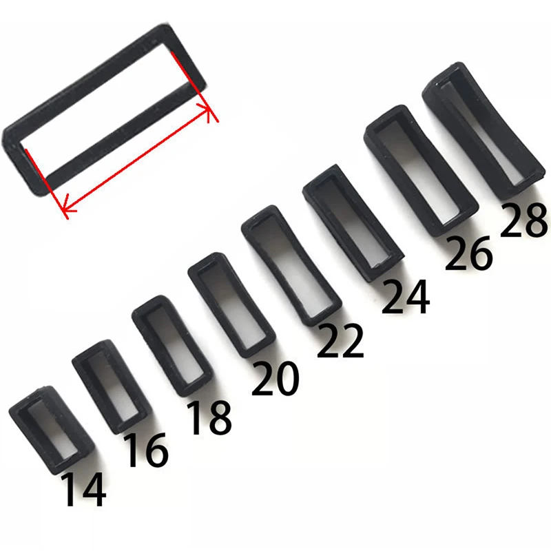 Black Silicone Watch Strap Retaining Hoop Loop Rubber Buckle Ring 7 Sizes 14-26mm Watchbands Accessories Buckle Retainer Holder