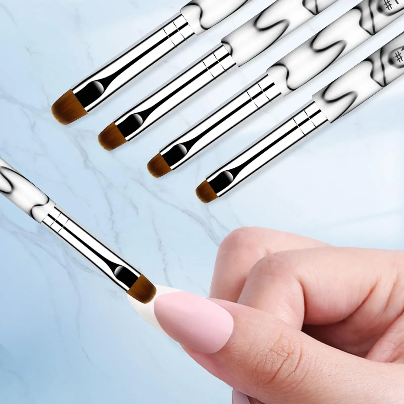 Doppelseitiger French-Manicure-Pinsel mit Wellengriff und Halbkreis-Spitze für Gel-Anwendung, Kantenbearbeitung, Formgebung und Punktierung - Maniküre-Werkzeuge – Detail 5