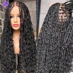 Boho Knotless Braids Hd Full Lace Wig Human Hair Braided Wigs for Black Women Braided Ponytail Wig Natural with Baby Hair LUFFY
