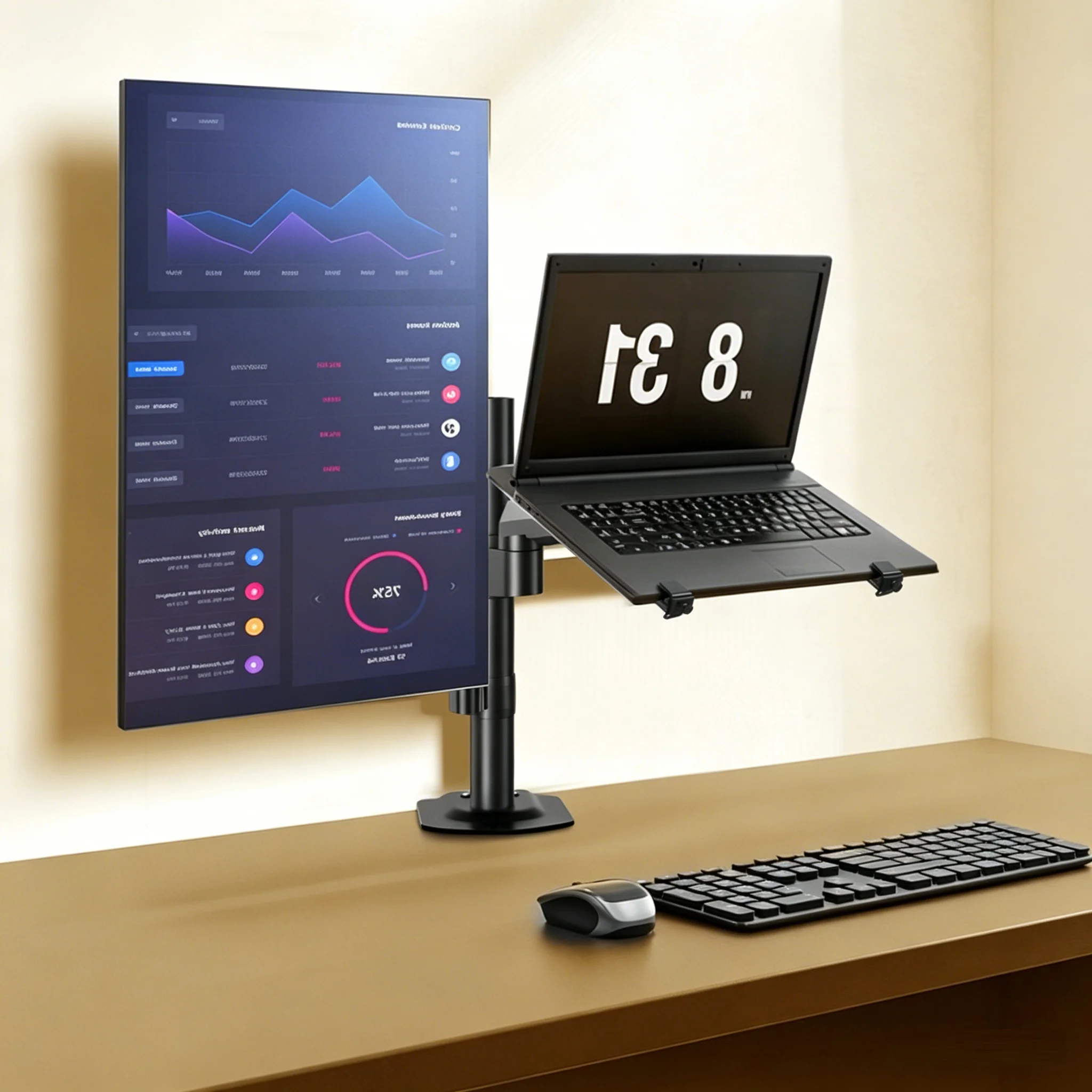 17-32 Inch Dual Monitor Stand 2-9KG/Screen & Laptop tray VESA H33 Full Motion Gas Spring Arm Desk Mount with Clamp & Grommet