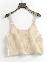 Delicate Beaded Lace Sleeveless Vest Women's Summer Outerwear Pure Desire Mesh Top Short Style Polyester Fiber S791