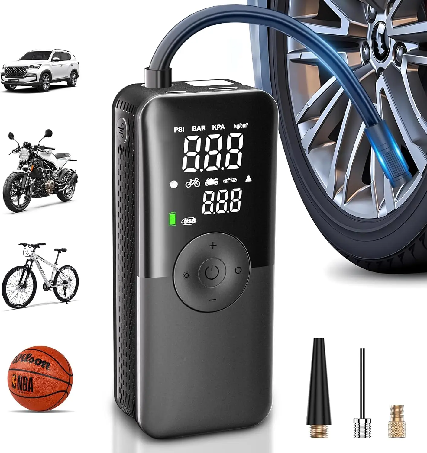 Portable Digital Tire Inflator with Dual Screen, 150PSI Air Pump for Cars, Motorcycles, Bicycles