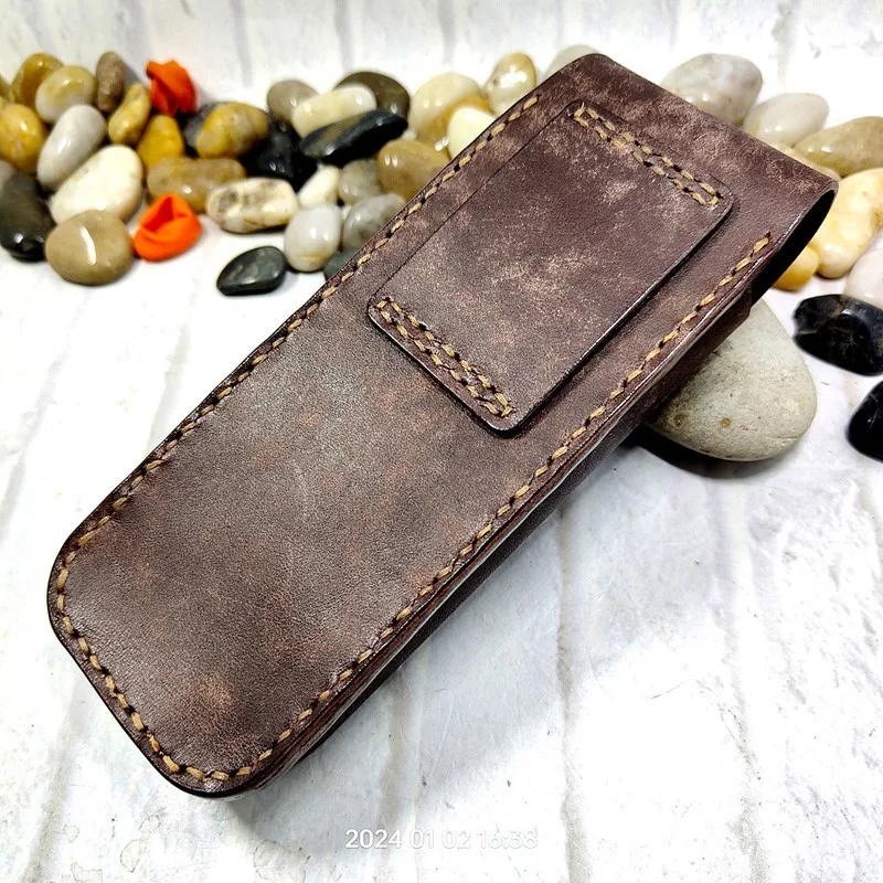 Large-Size Jackknife Sheath Folding Knife Holster Waist Bag Handmade EDC Army Knife Holder Belt Pack Genuine Leather DFD