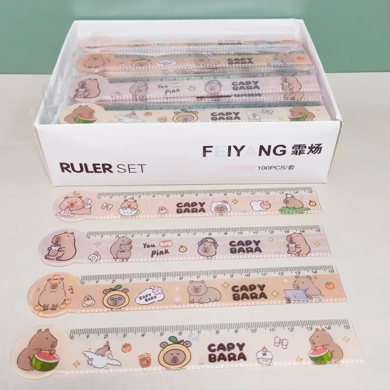 4Pcs/Lot 15cm Capybara Ruler School Office Supplies Wavy Lines Drawing Tools Acrylic Straight Ruler Standard Measuring Tool Gift