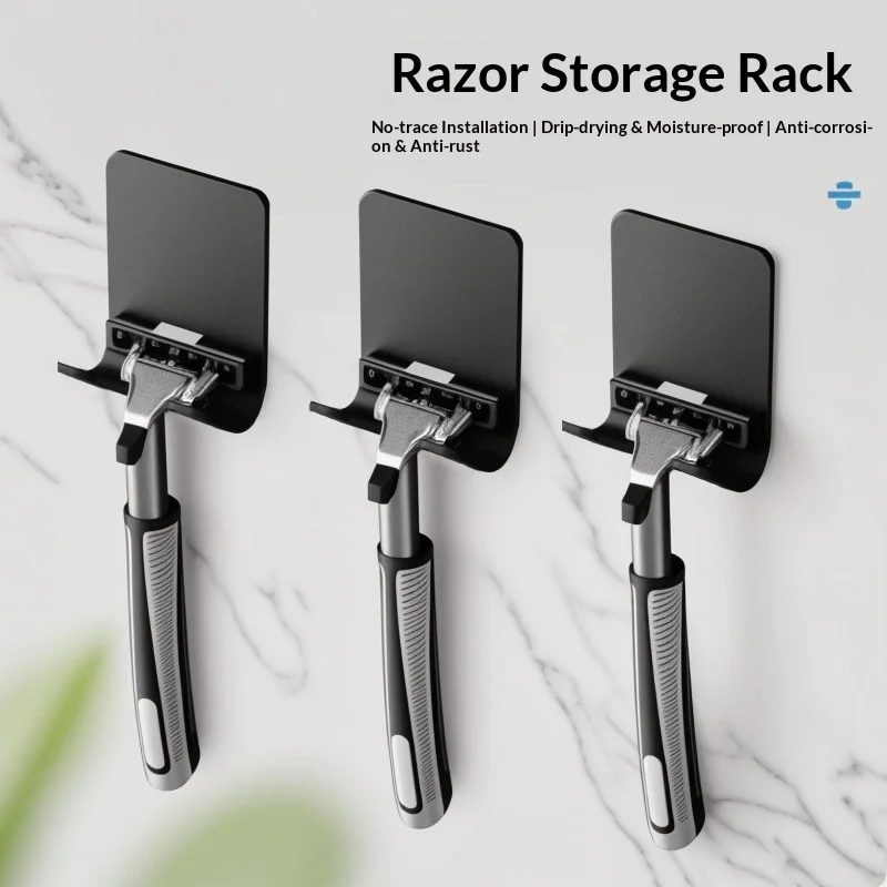 Punch‑Free Razor Holder Wall Mounted Shaver Storage Hook Waterproof Self‑Adhesive Razor Rack for Bathroom Men Shaving Accessorie