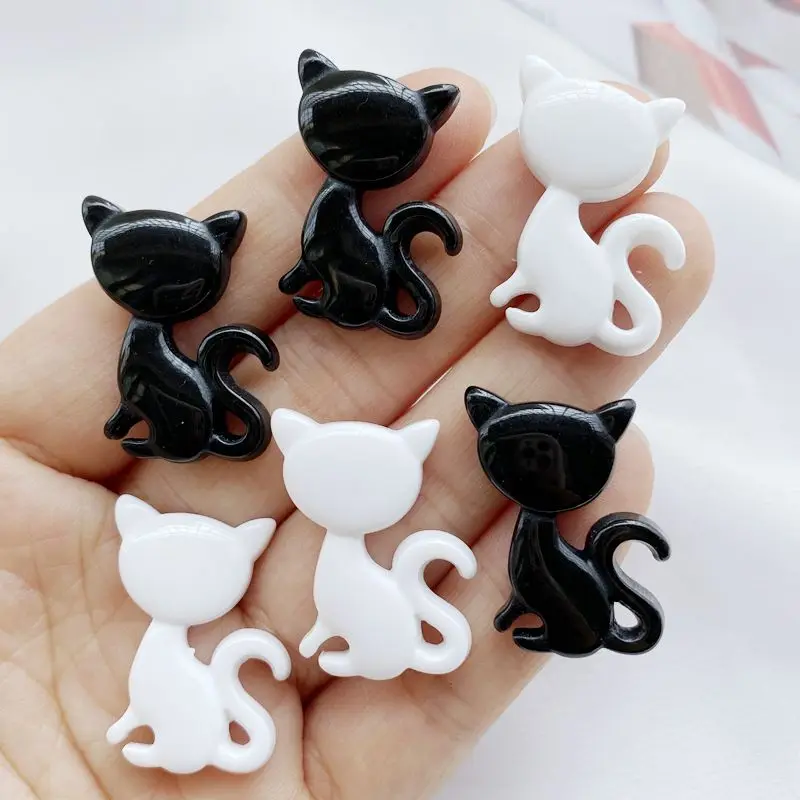 10 Pcs New Cute Cartoon Black Cat, White Cat Series Flat Back Resin Scrapbooking DIY Jewelry Hairpin Craft Decoration Accessorie