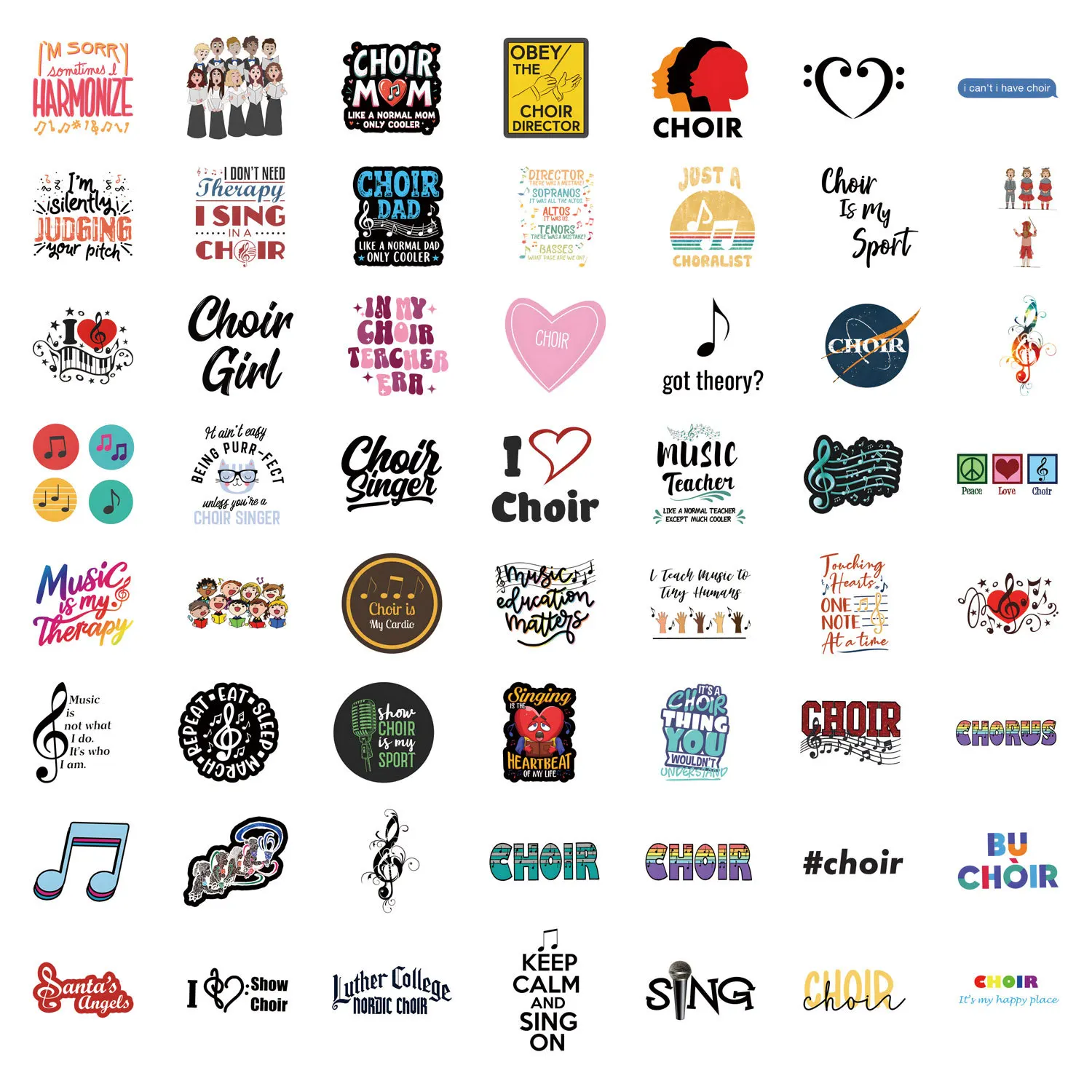 10/30/55/110PCS Funny Choir Stickers Music Graffiti Sticker Scrapbook Luggage Laptop Guitar Car Bike Cartoon Decals Kids Toys