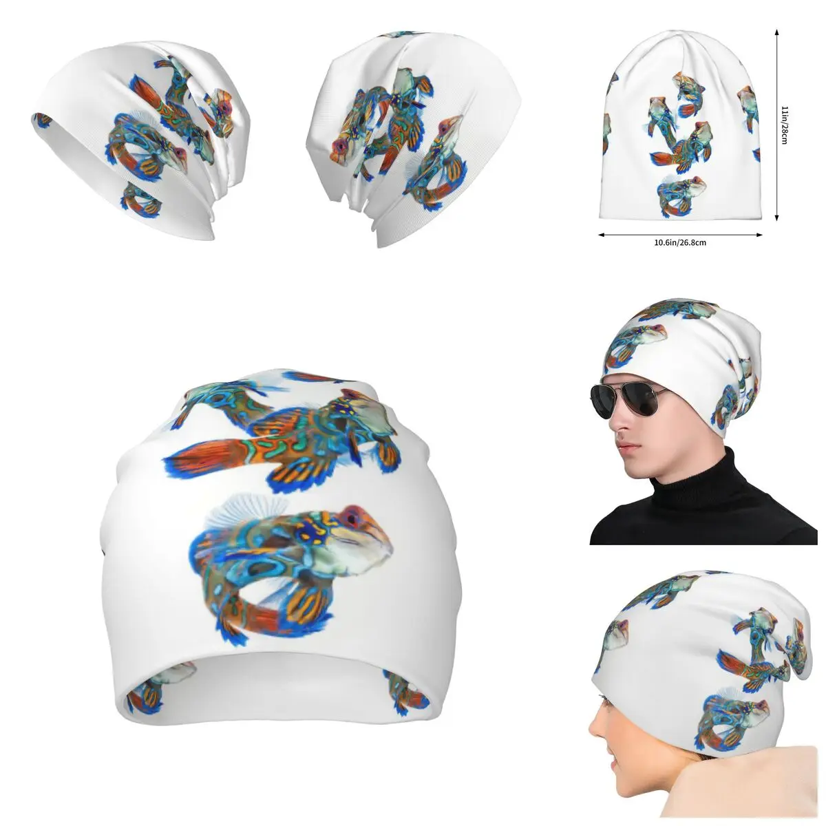 

3D Color printing Knitted Hat For Men And Women, Various Colorful Tropical Fish 8 Gift Unisex winter Warm Brimless Urinal Hat