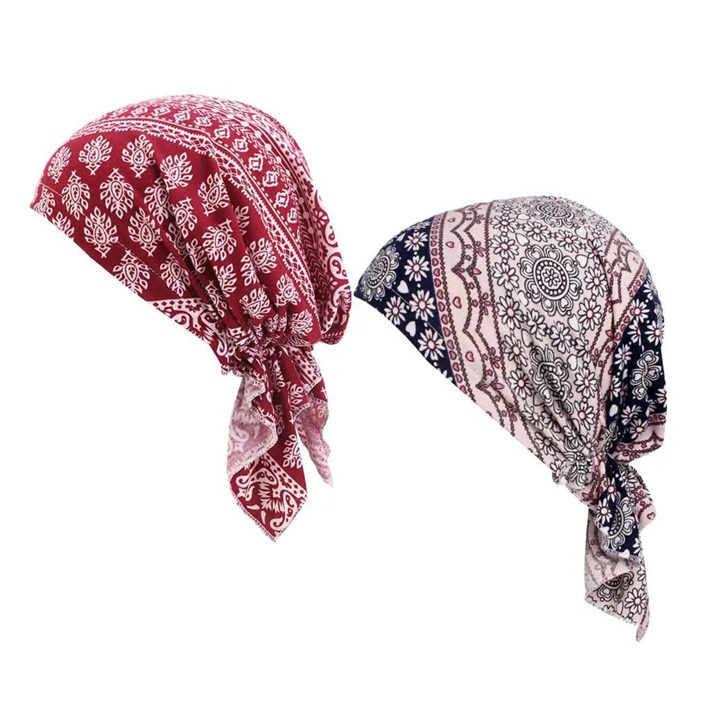 Elastic Sleep Bonnet Chemo Cap Cotton Beanie Headwraps Full Coverage for Women with Hair Loss Needs