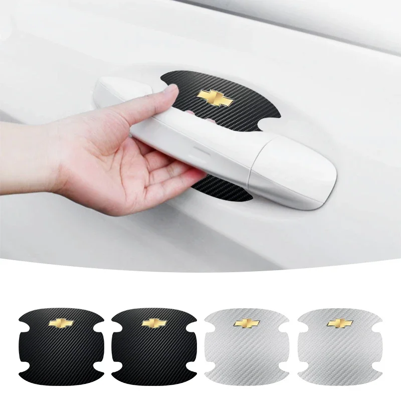 

4pcs Carbon Fiber Car Door Bowl Handle Anti-Scratches Sticker For Chevrolet Spark Captiva Cruze Malibu Equinox Trax Camaro Bolt