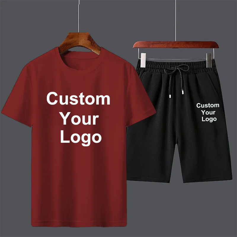 Men Fashion Custom Your Logo Soft Comfortable Breathable Summer Suit High Quality T Shirts + Shorts Suit Sports Jogging Set