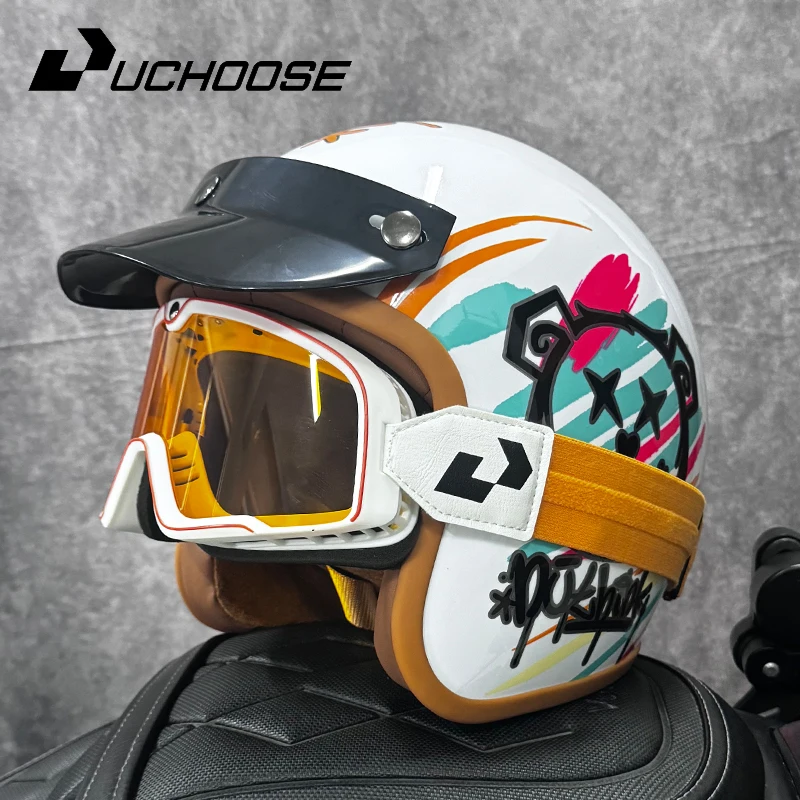 

DOT Open Face Casco Moto for Motorcycle Accessories Men Moto Helmets Certificated Retro Motorcycle Helmet Cafe Racer