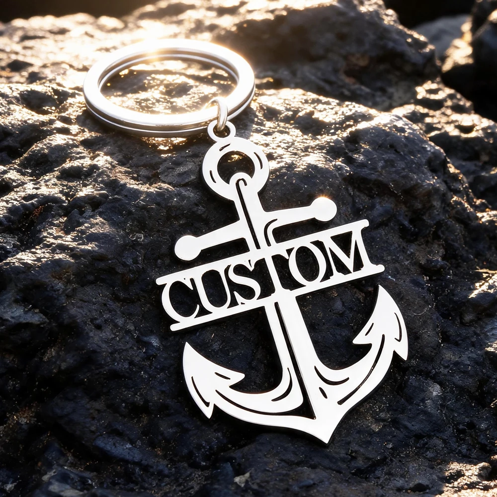 Personalisierter Anker-Anhänger-Schlüsselanhänger mit individuellem Namen, Edelstahl-Schlüsselanhänger, Schmuck, Geschenk für Männer, Geburtstagszubehör für den Freund