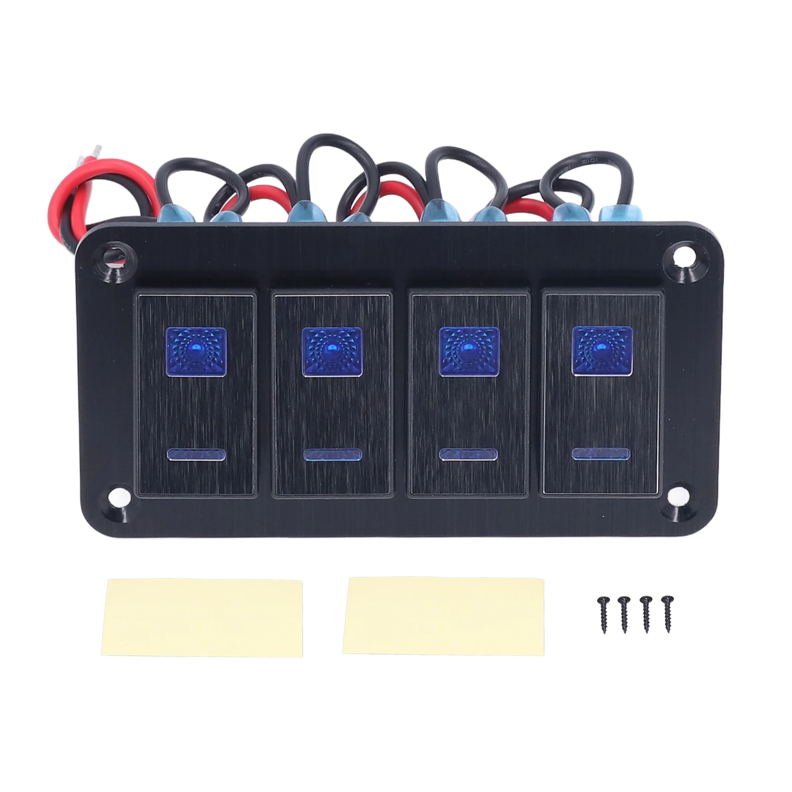 ON Off Rocker Switch Panel Black DC12‑24V Reinforcing Design 4 Gang Rocker Switch Panel with LED Backlight for Boats for