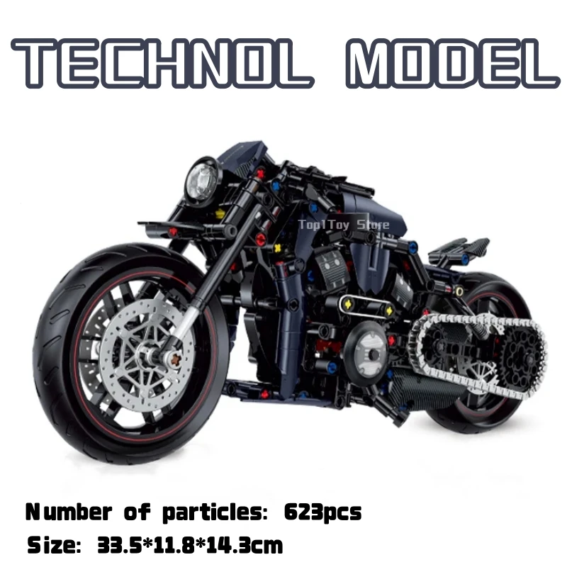 ตัวต่อรถมอเตอร์ไซค์ไนท์เรเซอร์ 623 ชิ้น ชุดตัวต่อ MOC แบบ 1:8 ของขวัญคริสต์มาสสำหรับเด็กผู้ชาย เด็กๆ ของเล่น