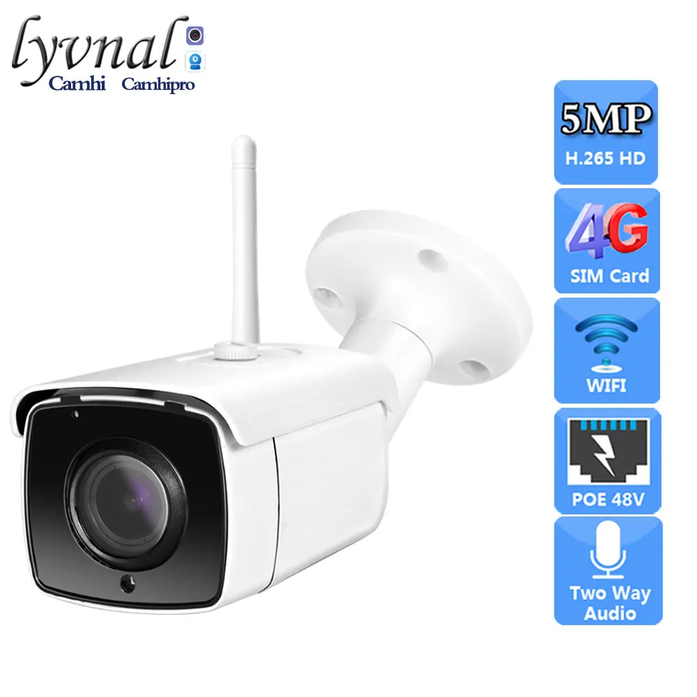 3G 4G SIM Card HD 5MP Wireless Security IP Camera Wifi Two Way Audio Waterproof IR Night Version With SD TF Card Slot