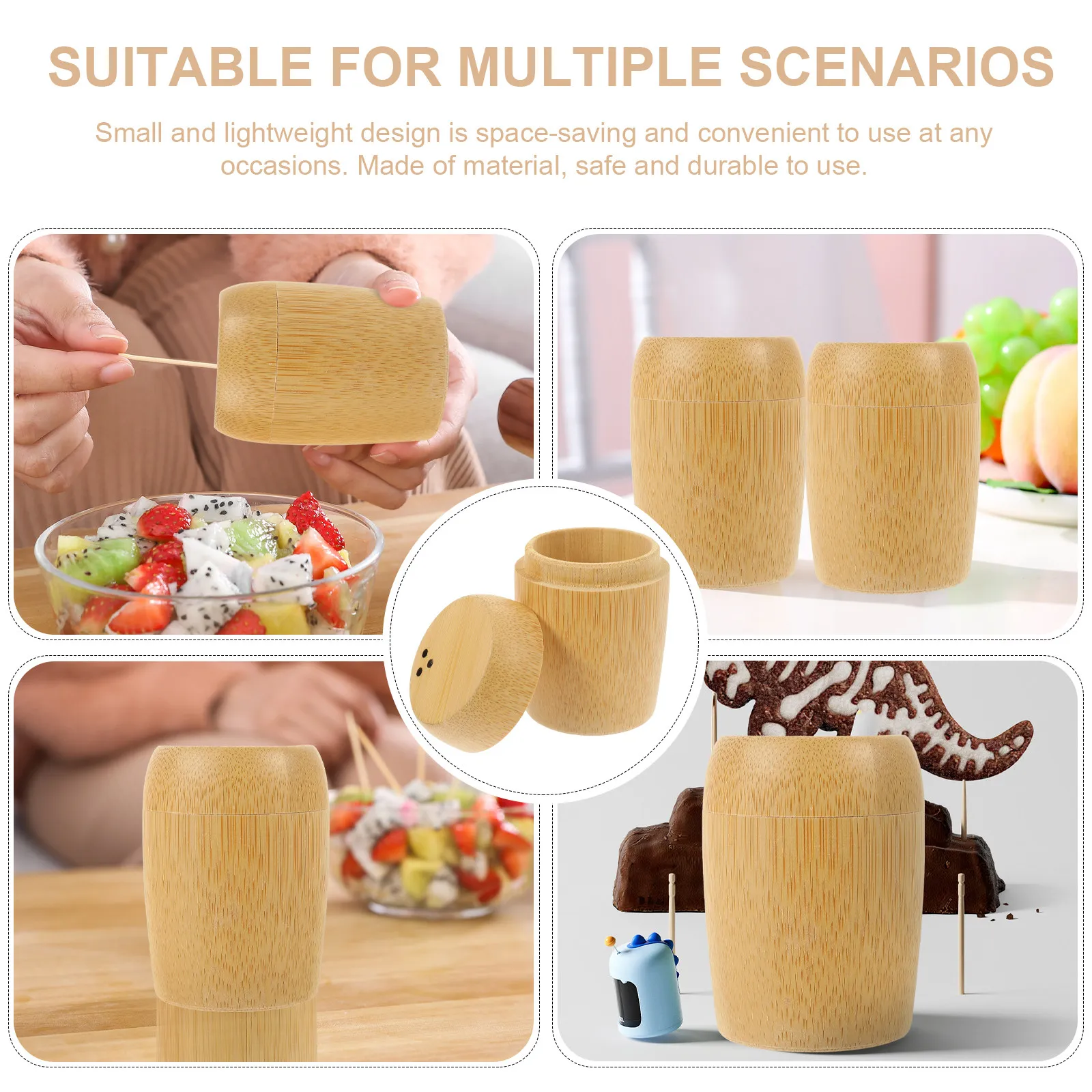 Bamboo Toothpick Box Portable Desktop Dispenser – Reusable Eco-Friendly Fruit Picks Holder for Home Office Kitchen