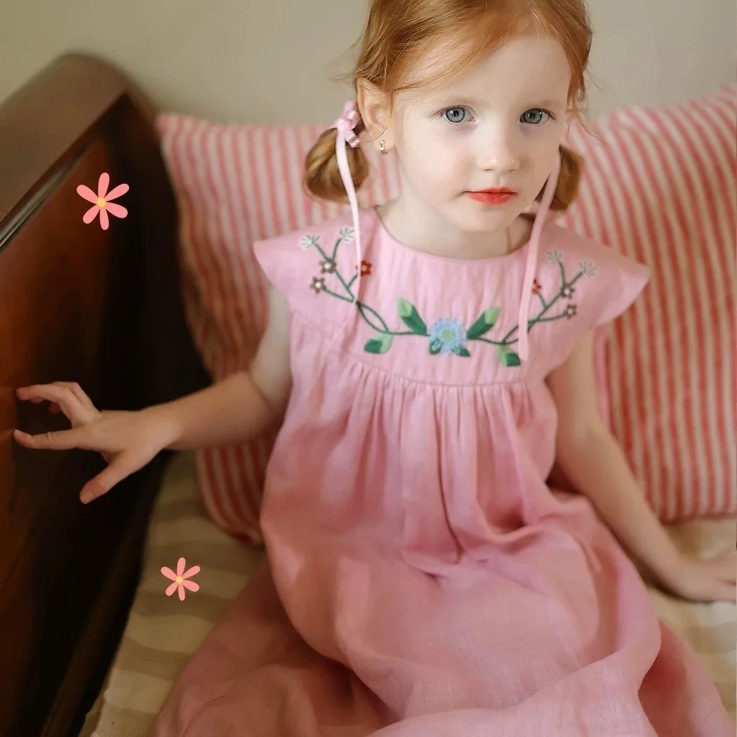 Girls dress summer new female treasure embroidered pastoral temperament floral splicing lace
