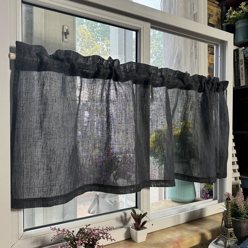 1pc 100% Linen Short Curtain, Rod Pocket, Japanese Boho Style Half Curtain, for Small Windows and Door Decor, Protect Privacy