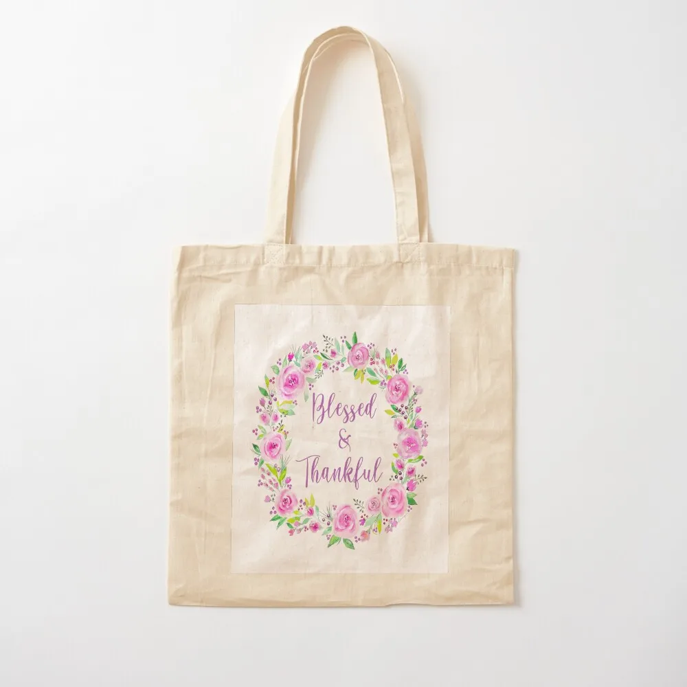 Blessed and Thankful Wreath Tote Bag university shopper bag female bag tote bags cloth bags