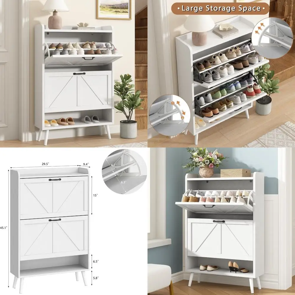 

Отдельно стоящий деревянный шкаф для хранения обуви с откидными ящиками для узкой прихожей