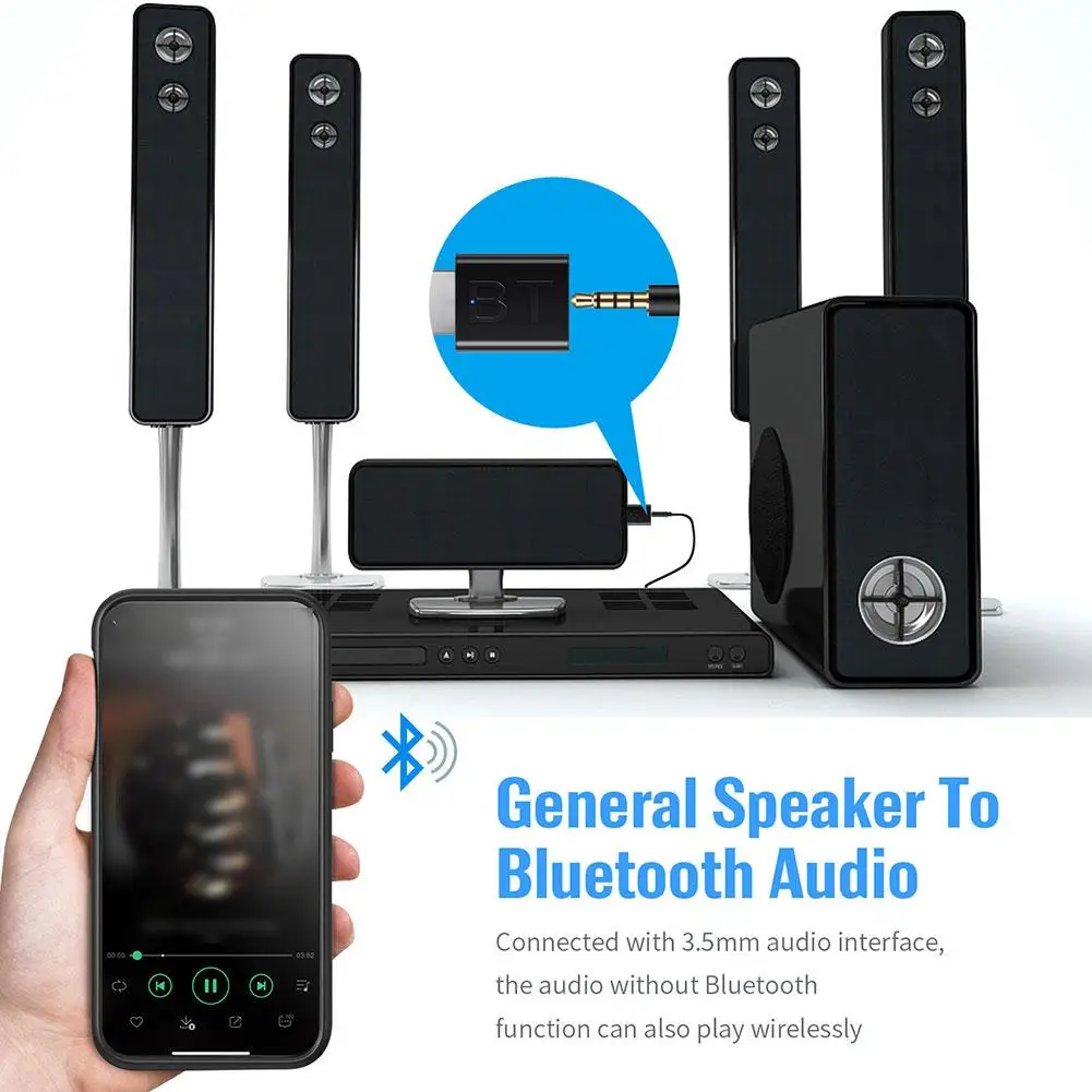 USB Bluetooth 5.0 Adapter 2 in 1 Wireless Audio Transmitter Receiver 3.5mm AUX Dongle PC Car TV Headphones Speaker Laptop