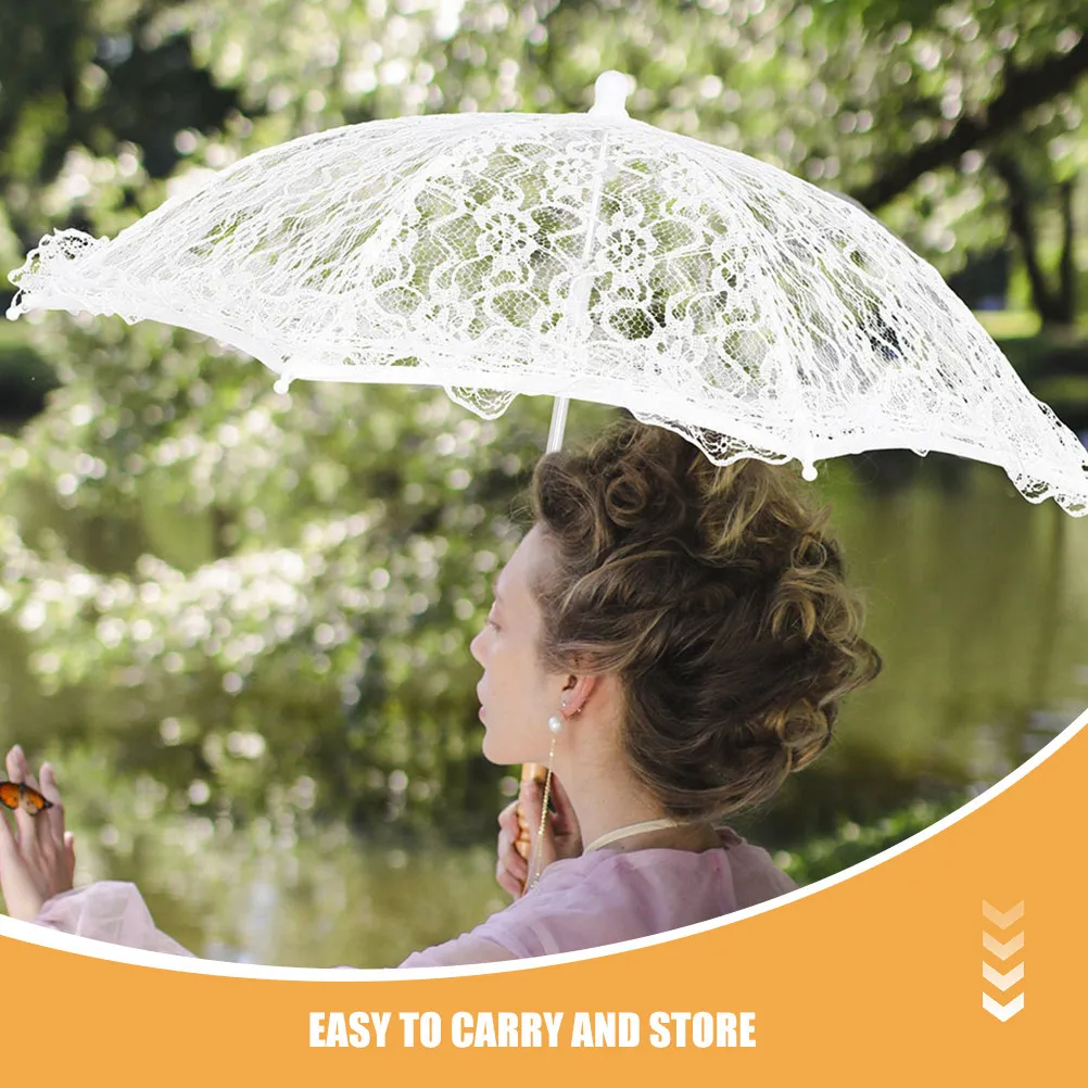 2Pcs Small Lace Parasol White Wedding Umbrella Bridal Photo Prop Elegant Vintage Tea Party Decor Handheld Photography Scene