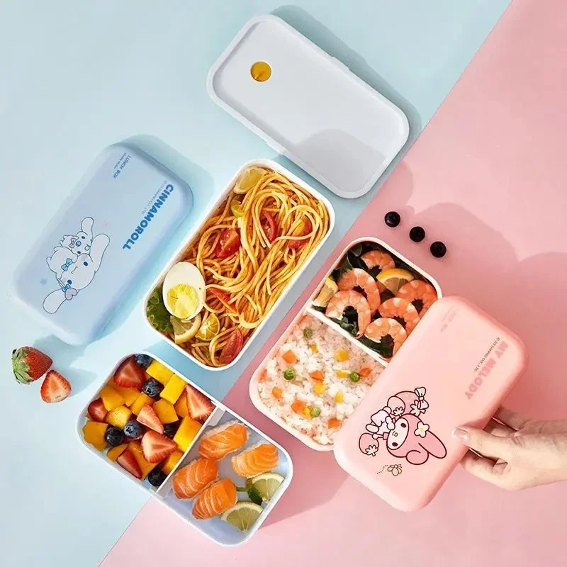 Sanrio Kawaii HelloKitty Lunch Box Anime Cinnamoroll Double-layer Lunch Box Microwave Heatable OfficeWorker Lunch Box with Meals