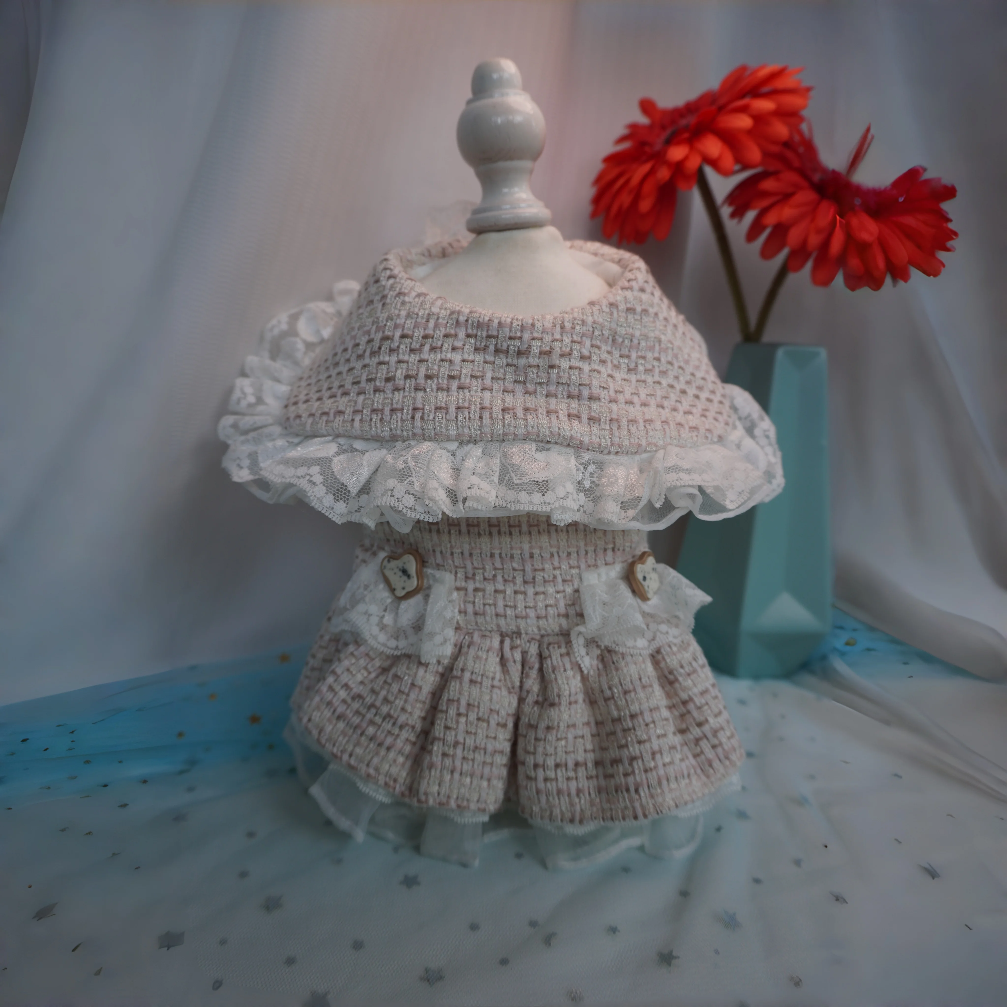 Retro Fashion Handmade Luxury Princess Off-white Dress for Small Medium Dogs Autumn Pet Skirt Coat Cute Puppy Clothing